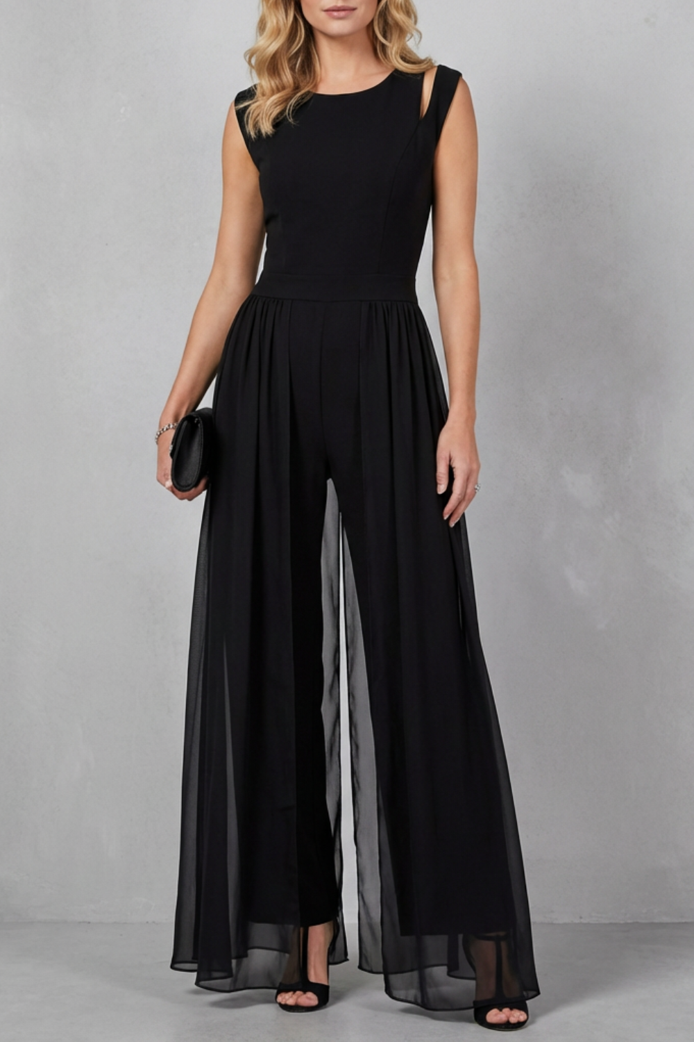 Crew Neck Wide-Leg Evening Jumpsuit