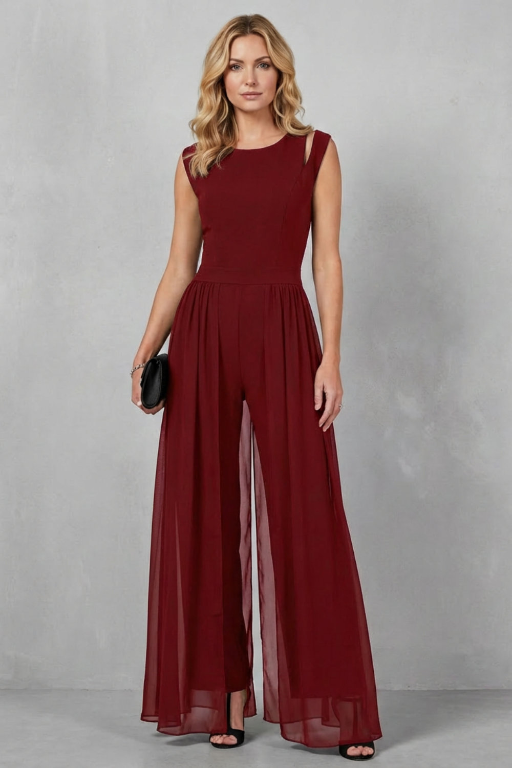 Crew Neck Wide-Leg Evening Jumpsuit