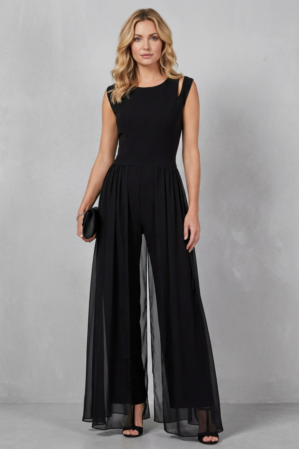 Crew Neck Wide-Leg Evening Jumpsuit