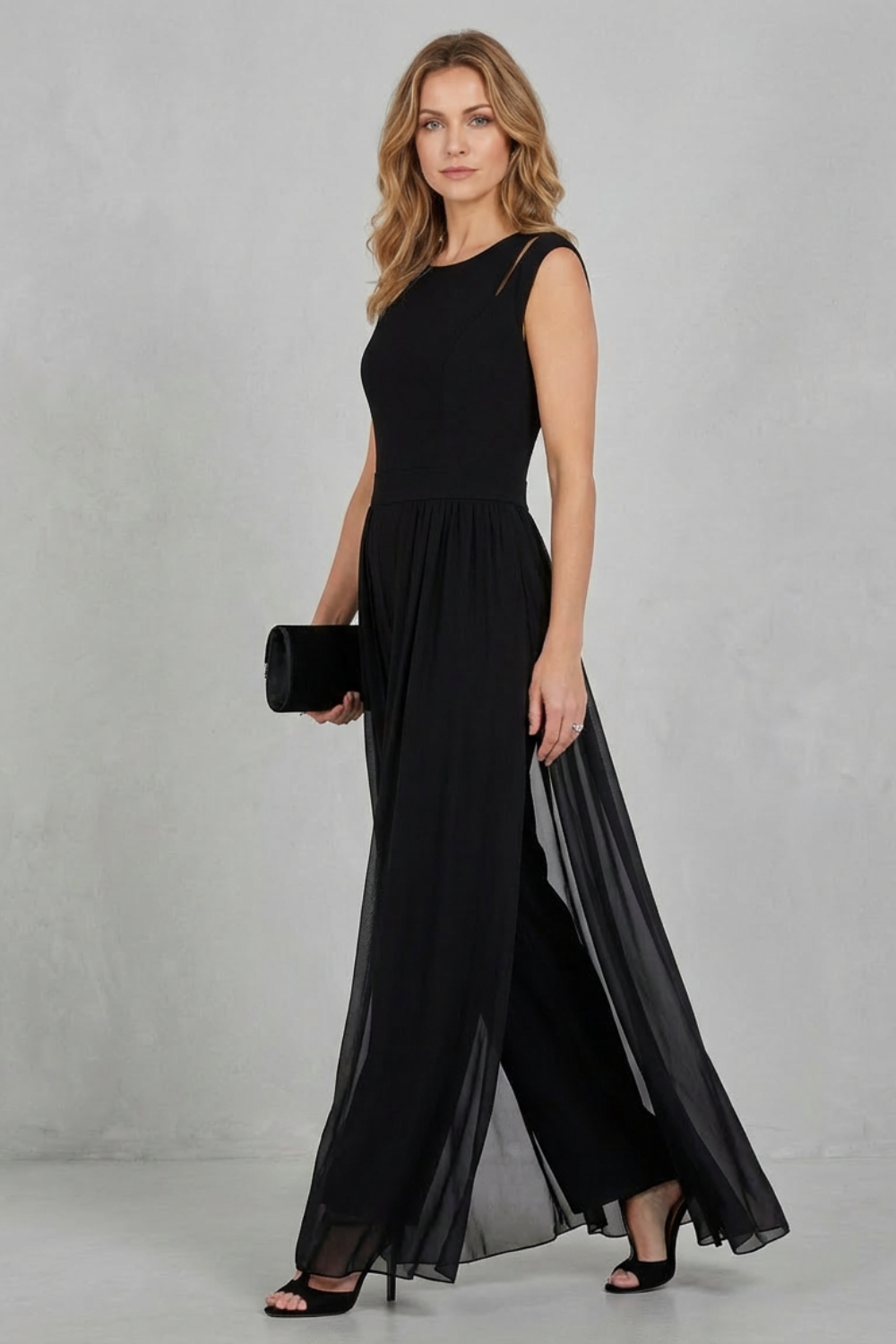 Crew Neck Wide-Leg Evening Jumpsuit