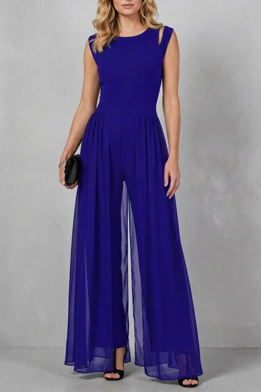 Crew Neck Wide-Leg Evening Jumpsuit
