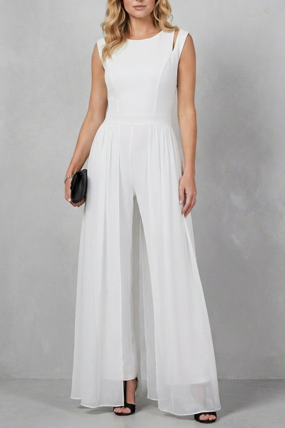 Crew Neck Wide-Leg Evening Jumpsuit