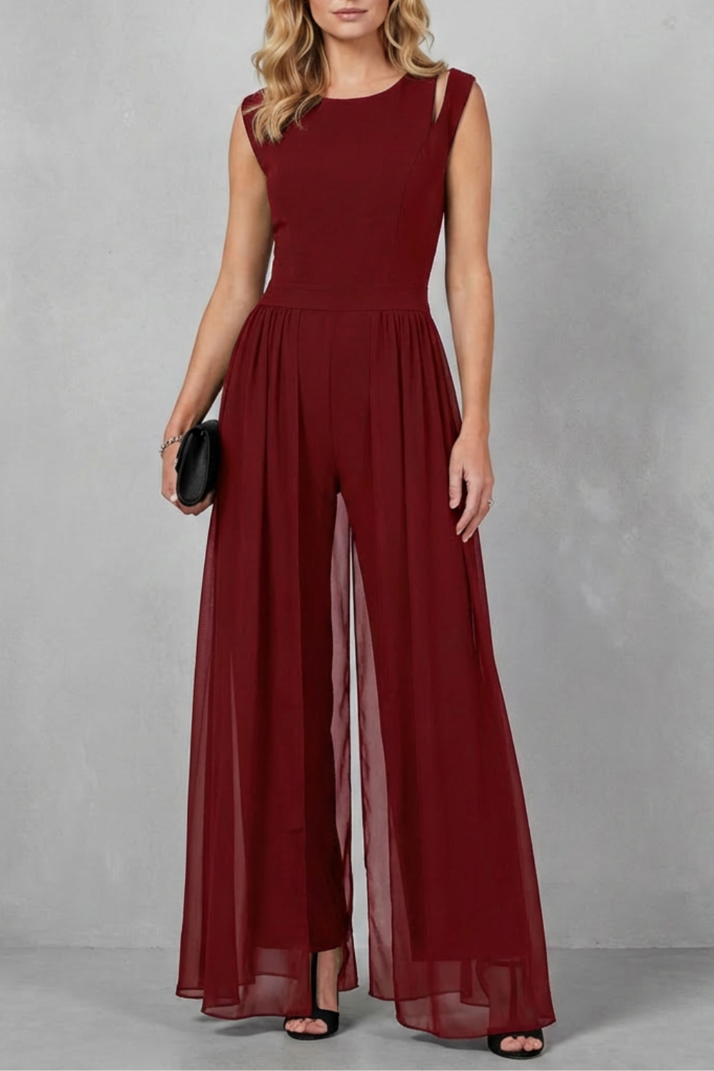Crew Neck Wide-Leg Evening Jumpsuit