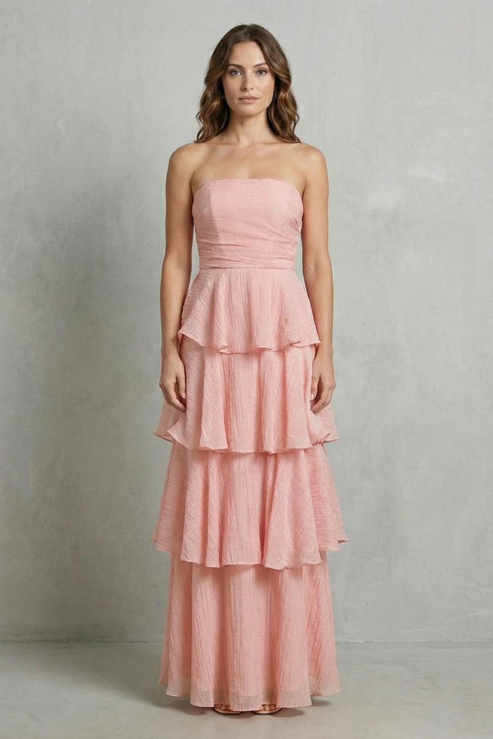 Ruffle Strapless Tiered Maxi Dress