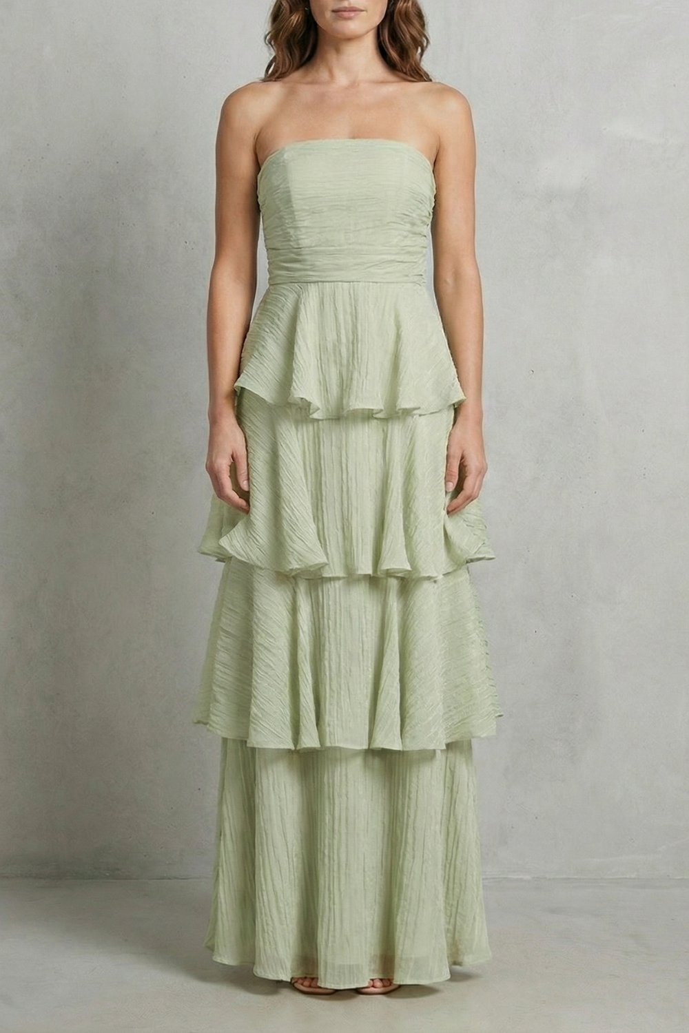 Ruffle Strapless Tiered Maxi Dress