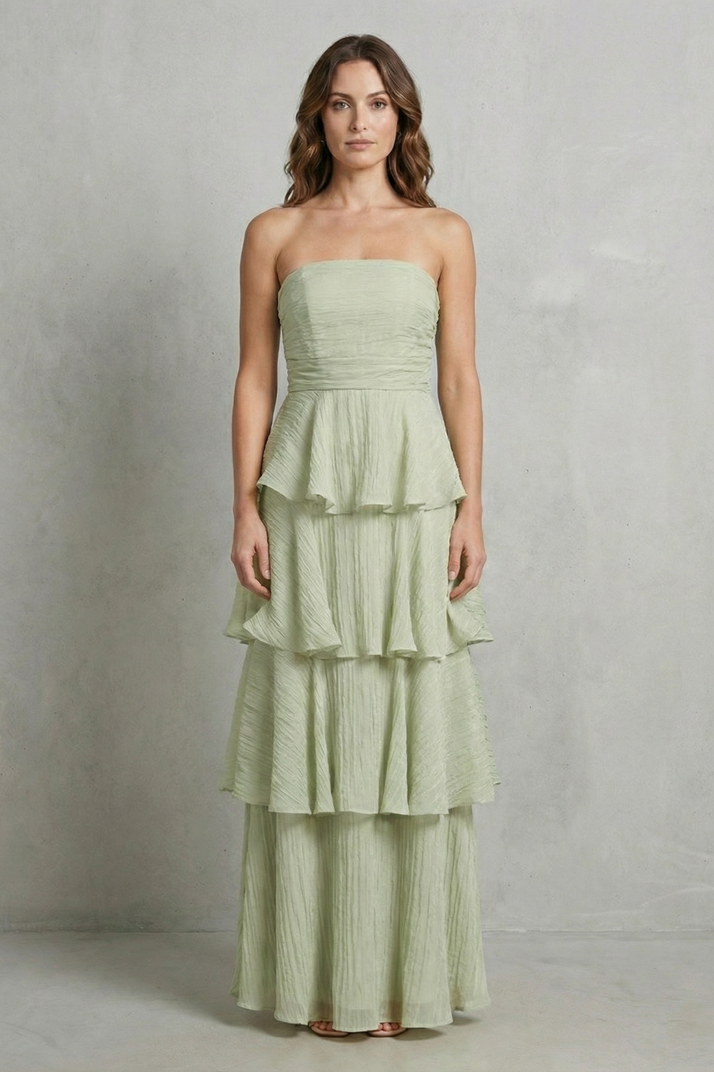 Ruffle Strapless Tiered Maxi Dress