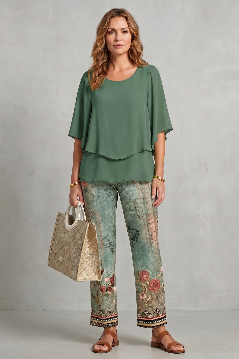 Mariselle – Botanical print elegance – Two-piece trouser set