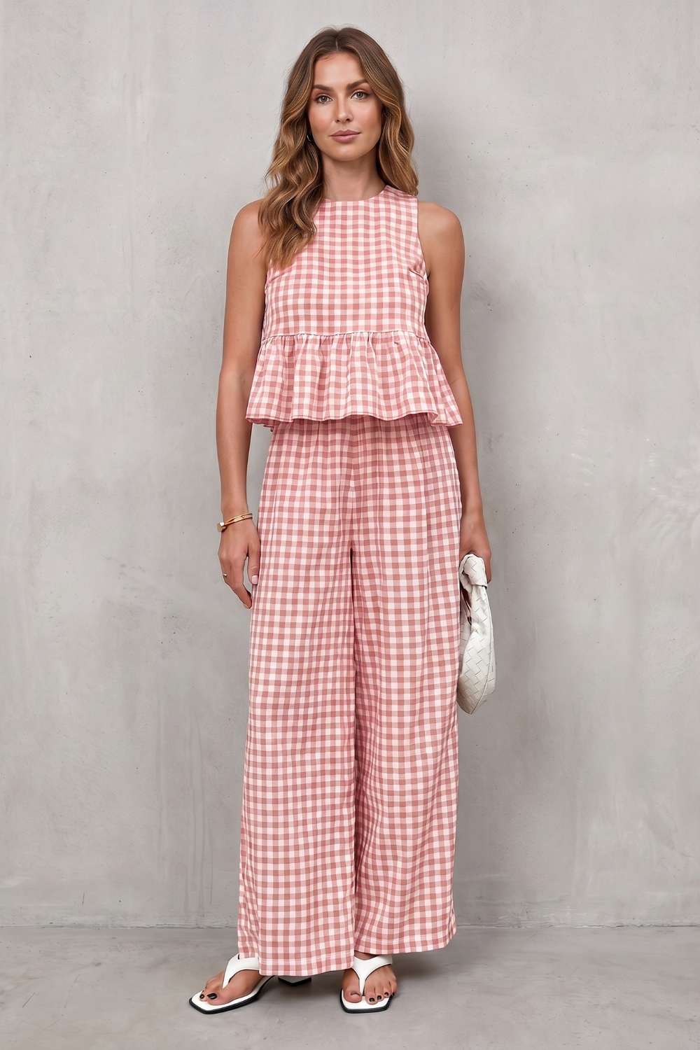 Marivelle – Charming gingham pattern – Two-piece trouser set