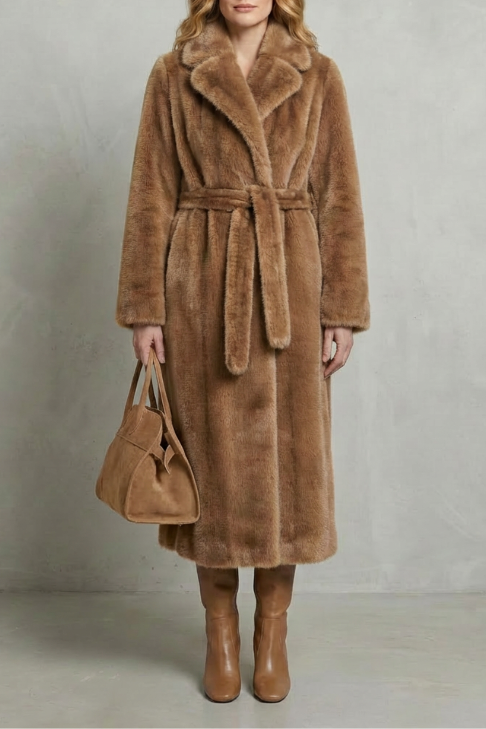 Lapel Oversized Faux Fur Long Coat