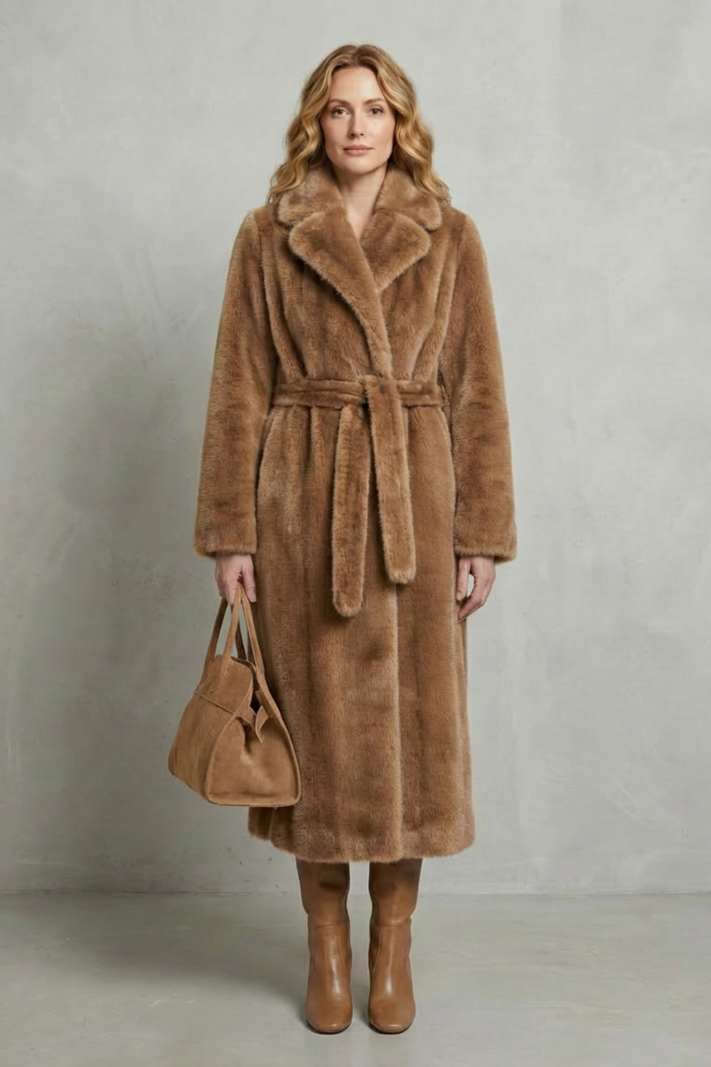 Lapel Oversized Faux Fur Long Coat