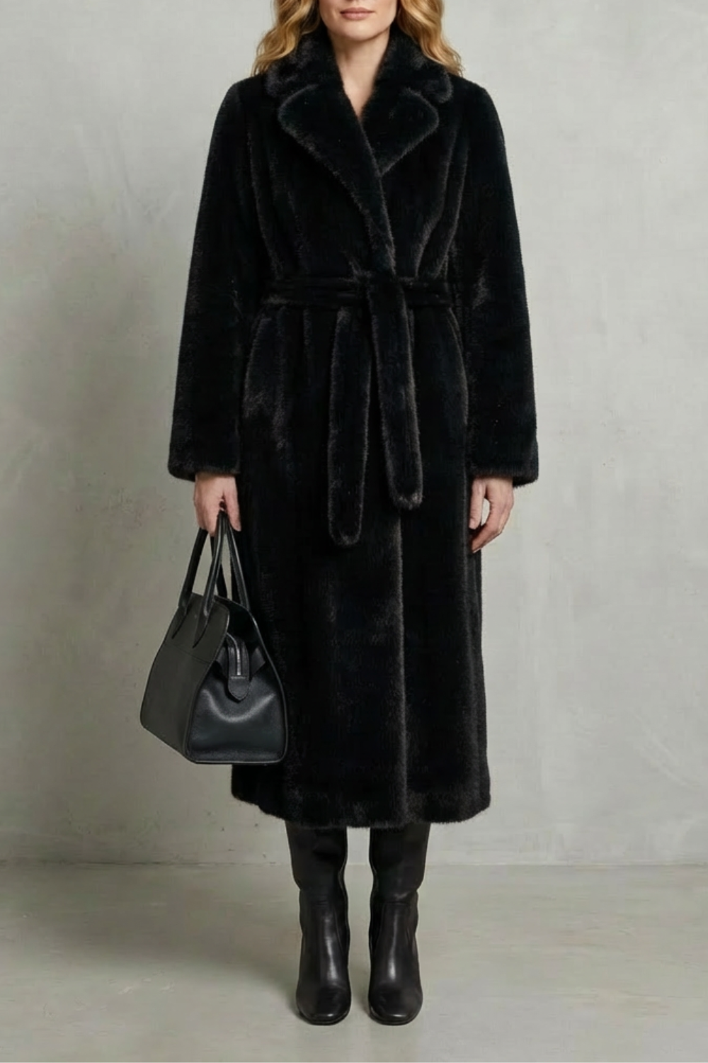 Lapel Oversized Faux Fur Long Coat