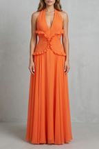 Women’s Halter Ruffle A-Line Maxi Dress
