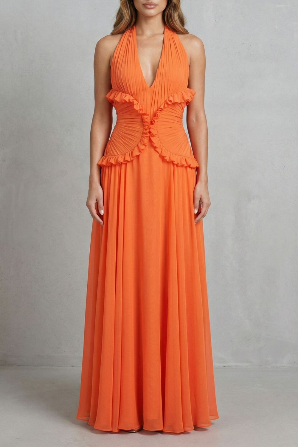 Women’s Halter Ruffle A-Line Maxi Dress