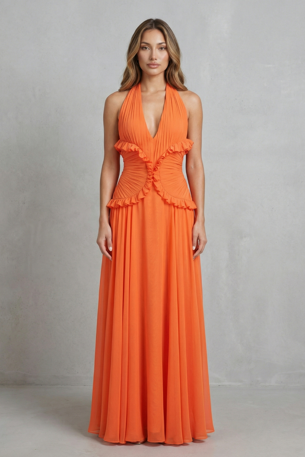 Women’s Halter Ruffle A-Line Maxi Dress