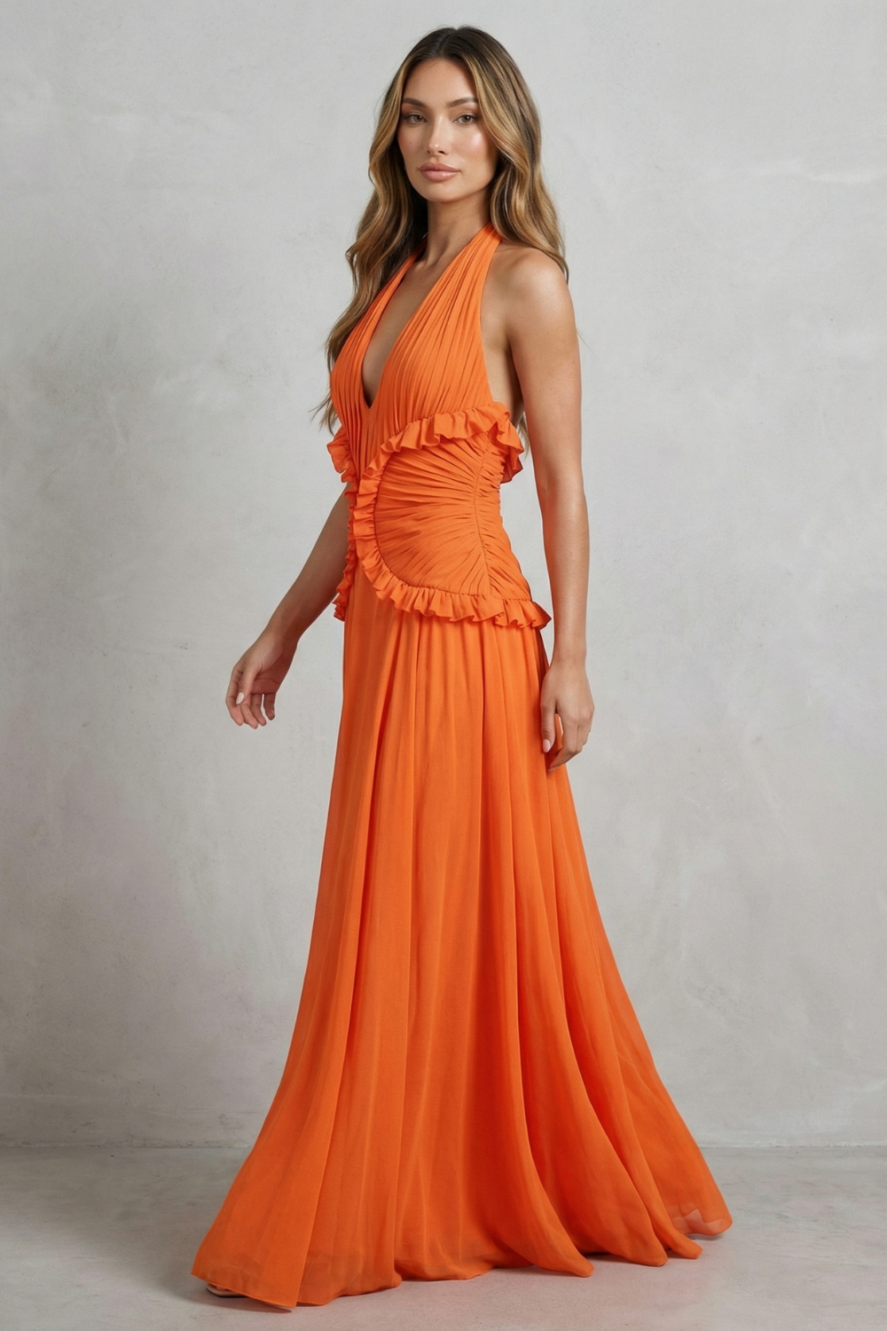 Women’s Halter Ruffle A-Line Maxi Dress