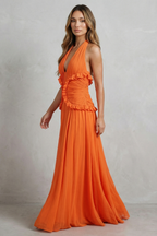 Women’s Halter Ruffle A-Line Maxi Dress