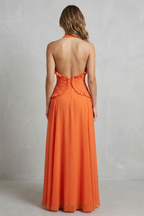 Women’s Halter Ruffle A-Line Maxi Dress