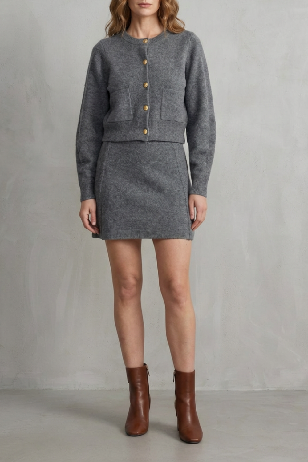 Knit Cropped Two-Piece Skirt Set