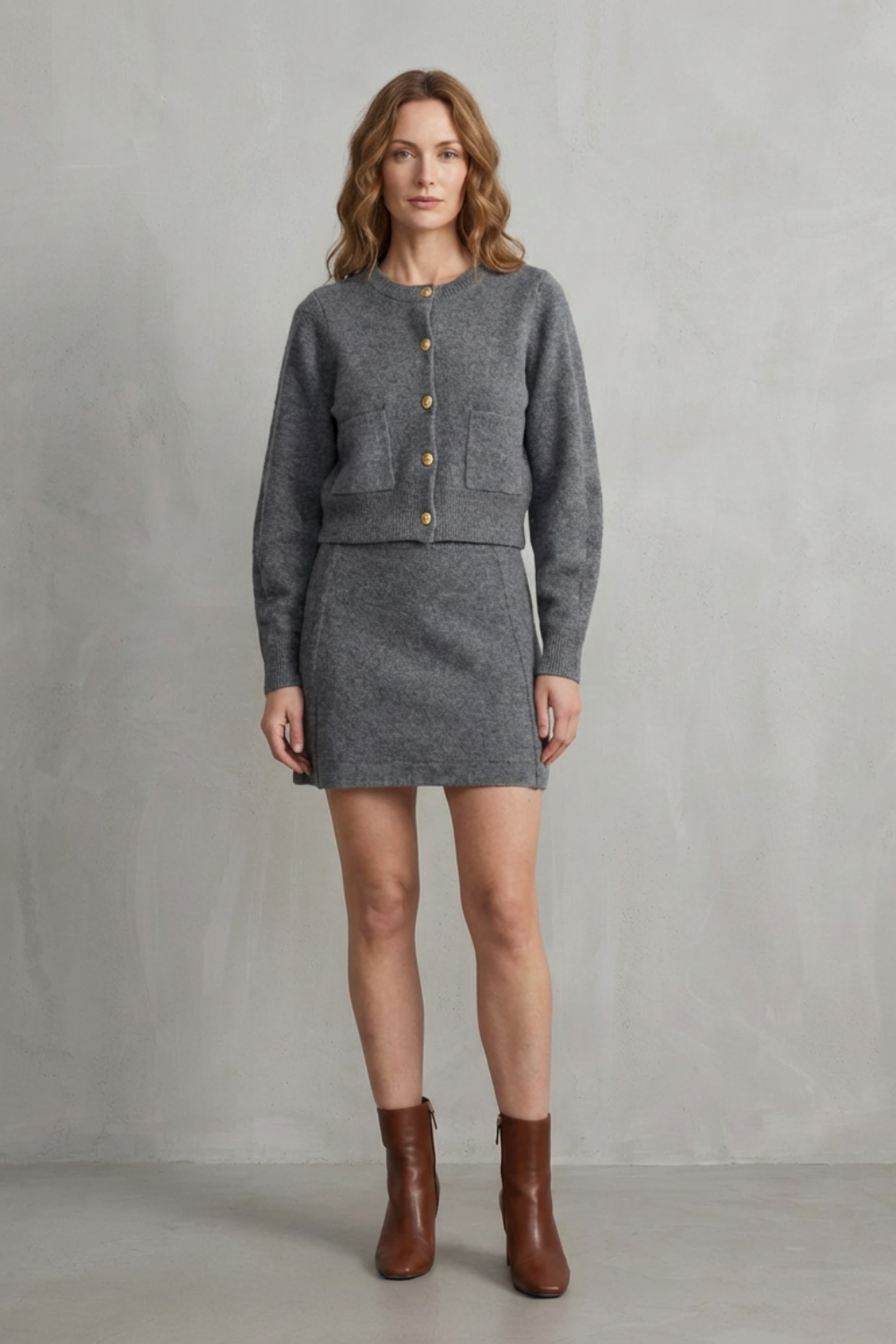 Knit Cropped Two-Piece Skirt Set