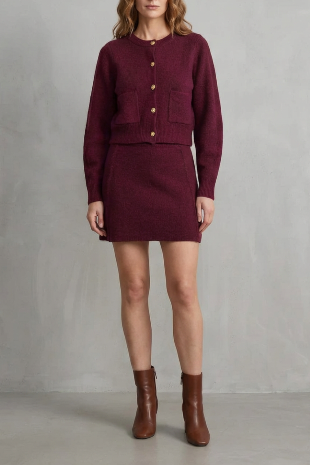 Knit Cropped Two-Piece Skirt Set