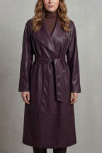 Lapel Faux Leather Trench Coat