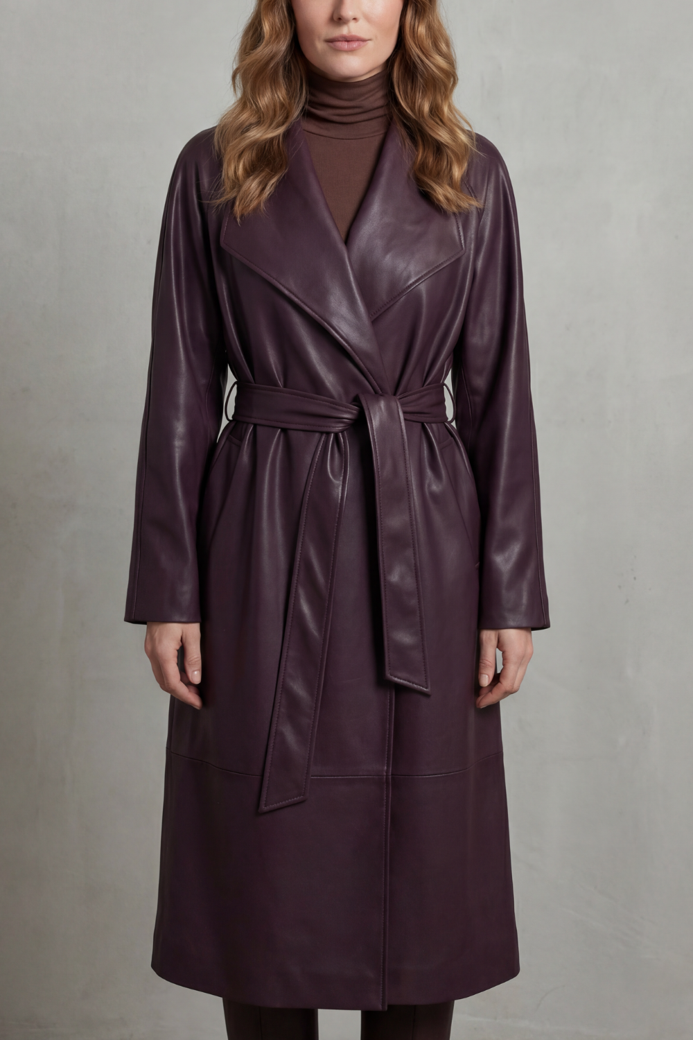 Lapel Faux Leather Trench Coat