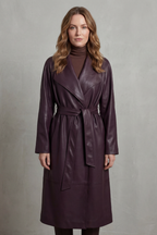 Lapel Faux Leather Trench Coat
