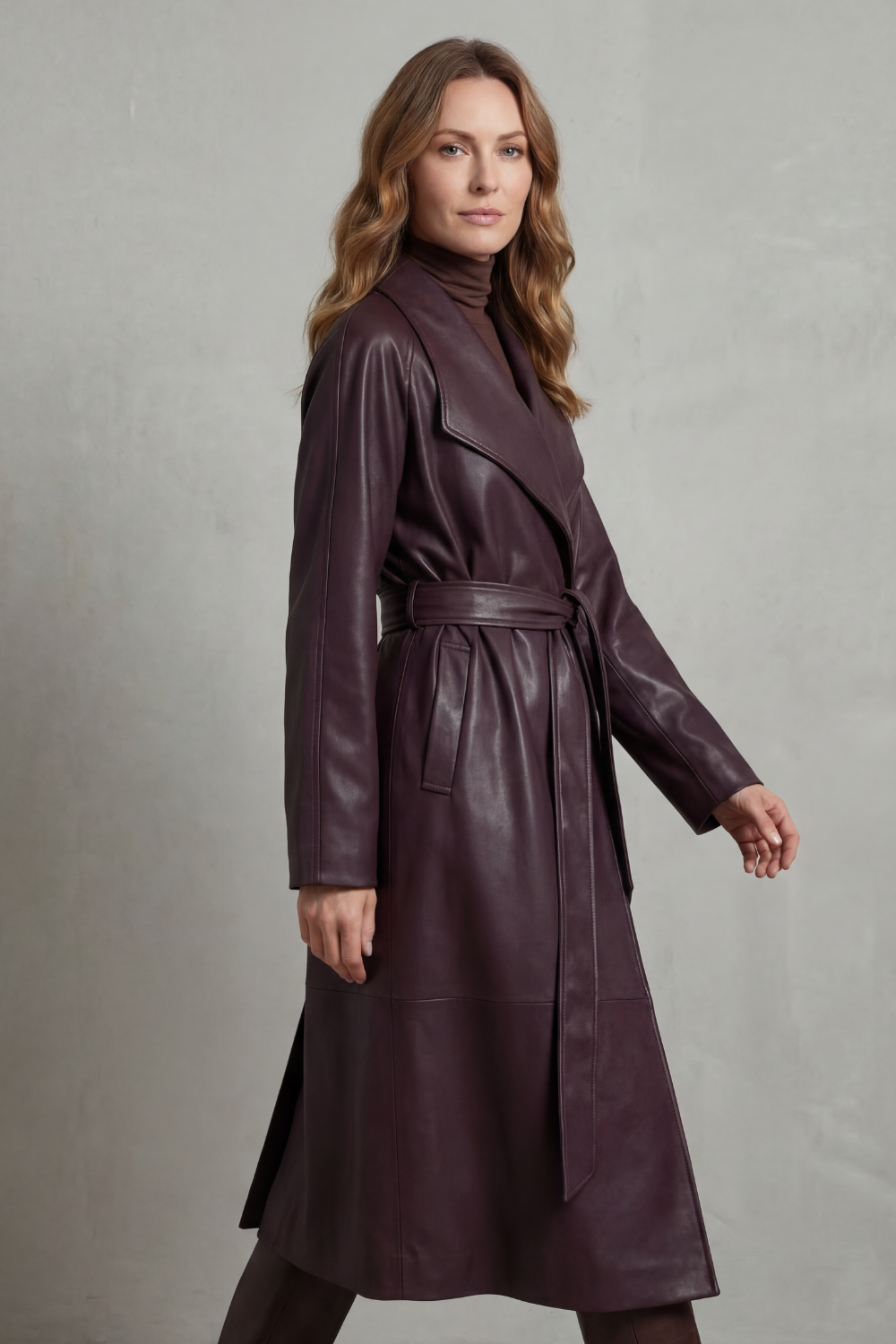 Lapel Faux Leather Trench Coat