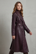 Lapel Faux Leather Trench Coat