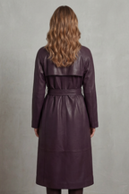 Lapel Faux Leather Trench Coat