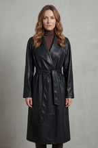 Lapel Faux Leather Trench Coat