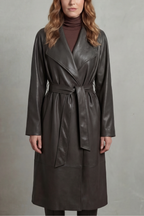 Lapel Faux Leather Trench Coat