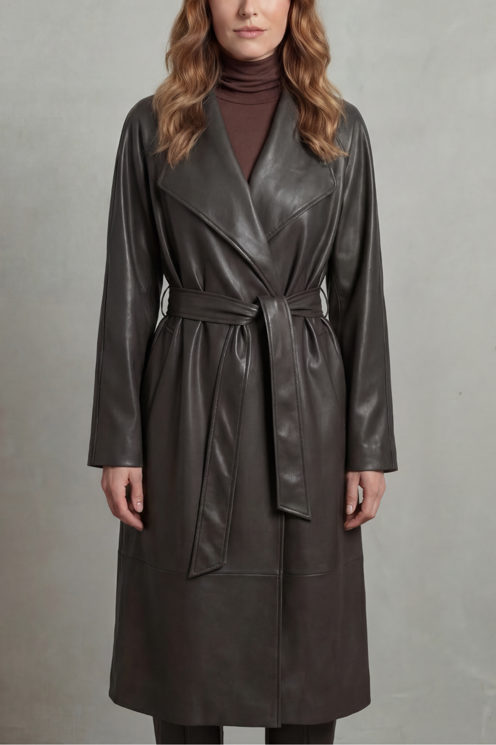 Lapel Faux Leather Trench Coat