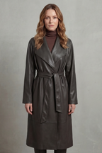 Lapel Faux Leather Trench Coat