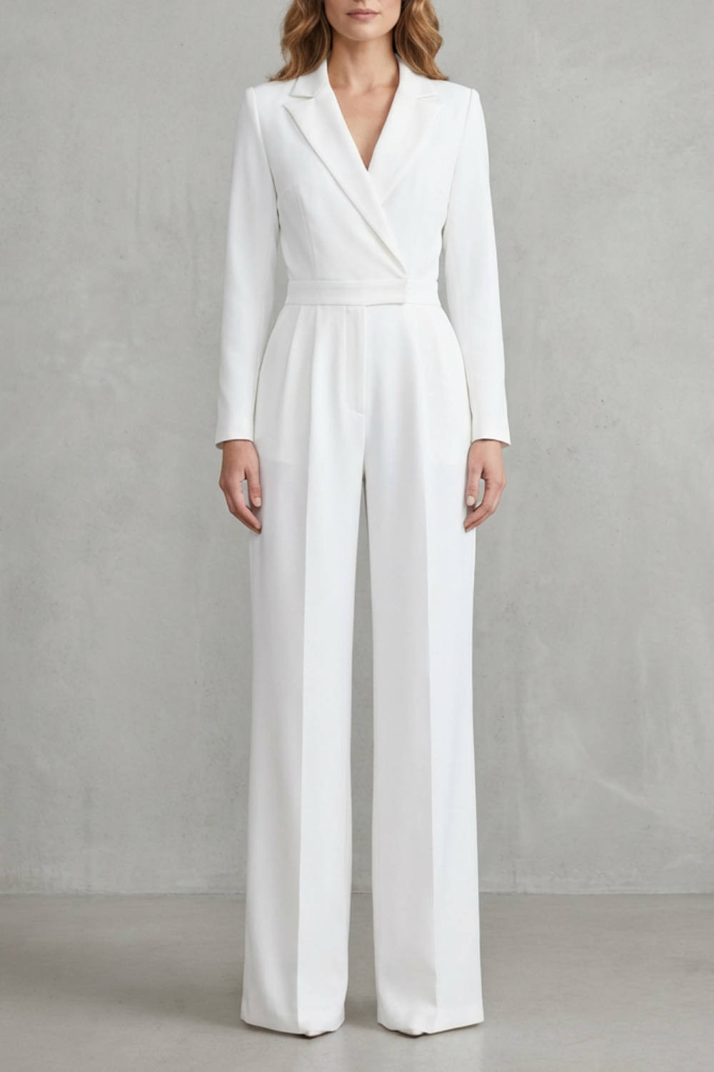 Lapel Long Sleeve Elegant Commuter Jumpsuit