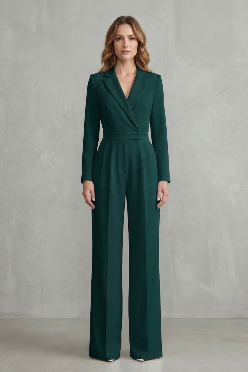 Lapel Long Sleeve Elegant Commuter Jumpsuit