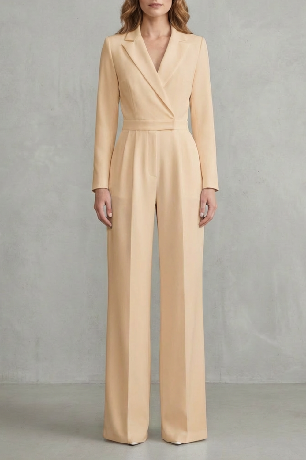 Lapel Long Sleeve Elegant Commuter Jumpsuit