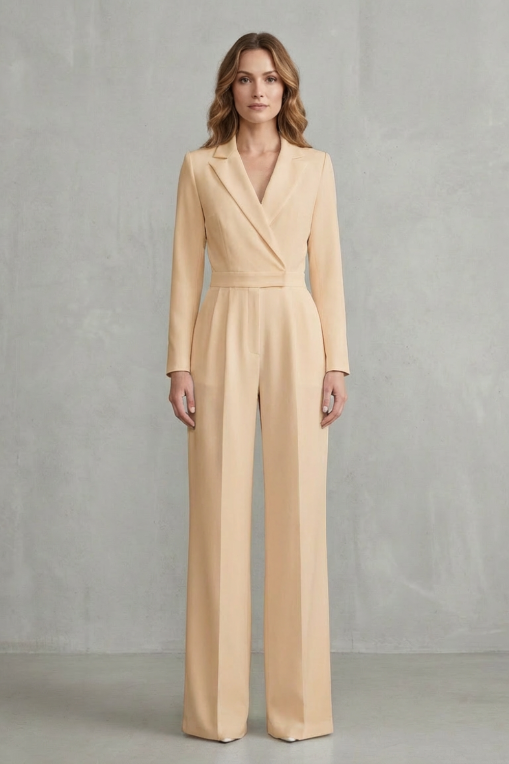 Lapel Long Sleeve Elegant Commuter Jumpsuit