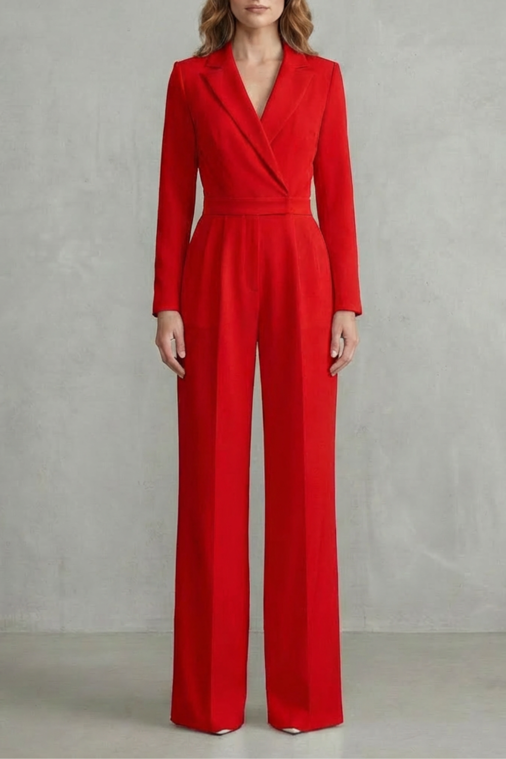 Lapel Long Sleeve Elegant Commuter Jumpsuit