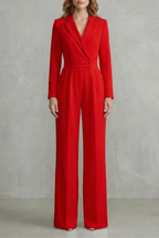 Lapel Long Sleeve Elegant Commuter Jumpsuit