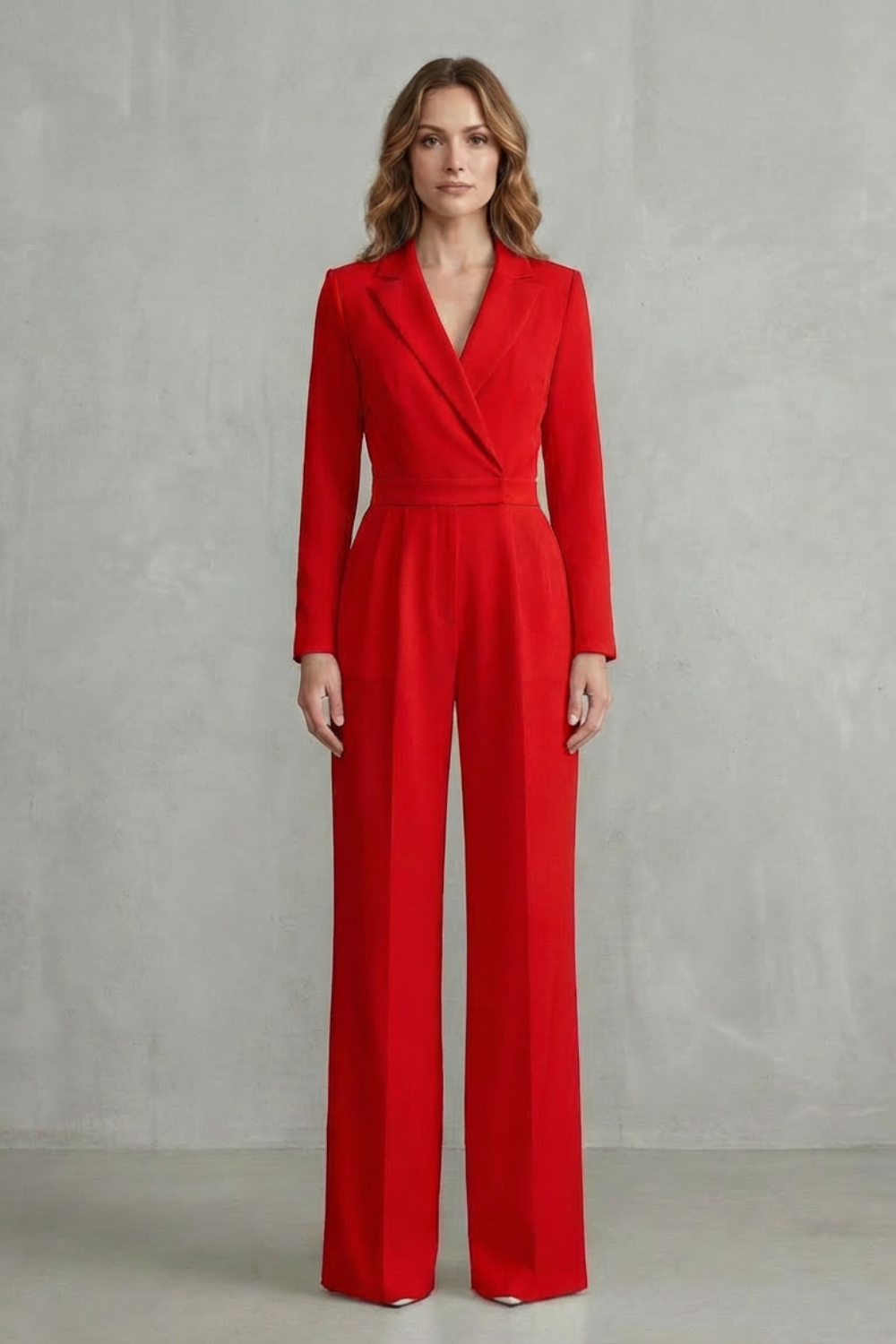 Lapel Long Sleeve Elegant Commuter Jumpsuit