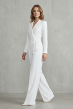 Lapel Long Sleeve Elegant Commuter Jumpsuit