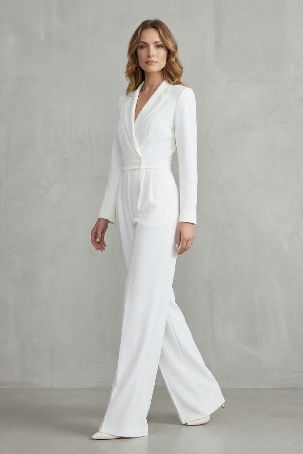 Lapel Long Sleeve Elegant Commuter Jumpsuit