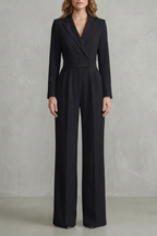 Lapel Long Sleeve Elegant Commuter Jumpsuit