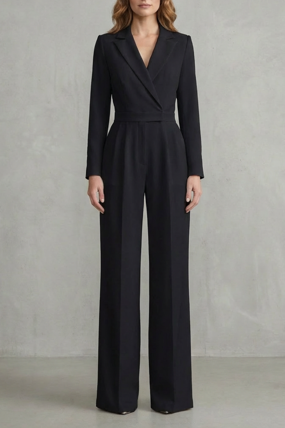 Lapel Long Sleeve Elegant Commuter Jumpsuit