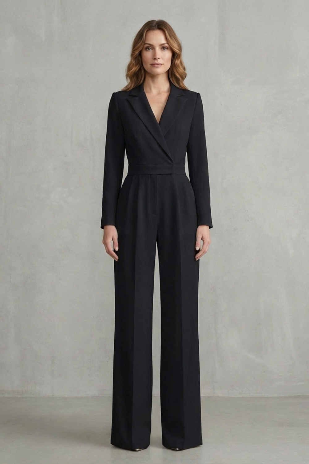 Lapel Long Sleeve Elegant Commuter Jumpsuit