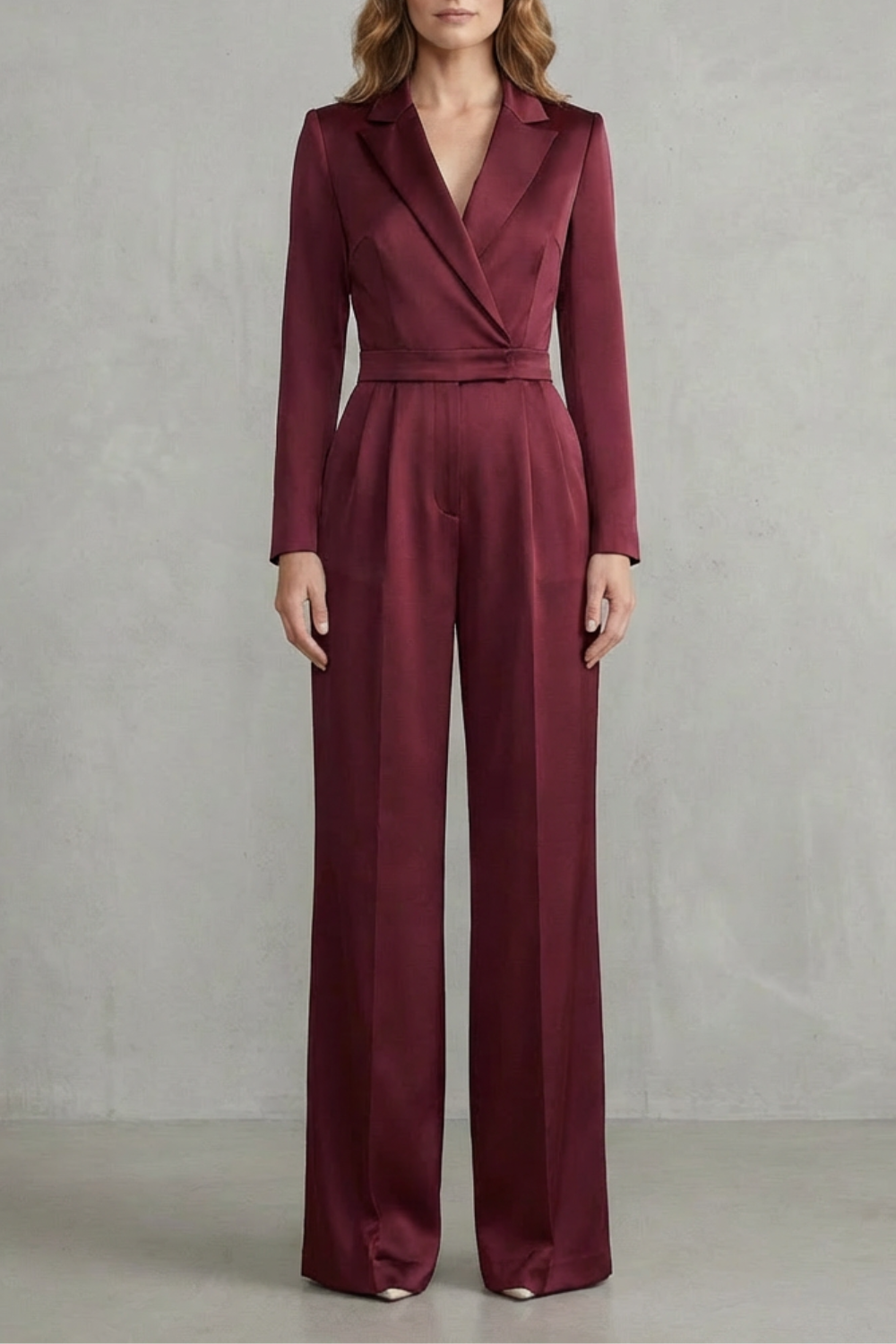 Lapel Long Sleeve Elegant Commuter Jumpsuit