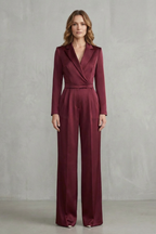 Lapel Long Sleeve Elegant Commuter Jumpsuit