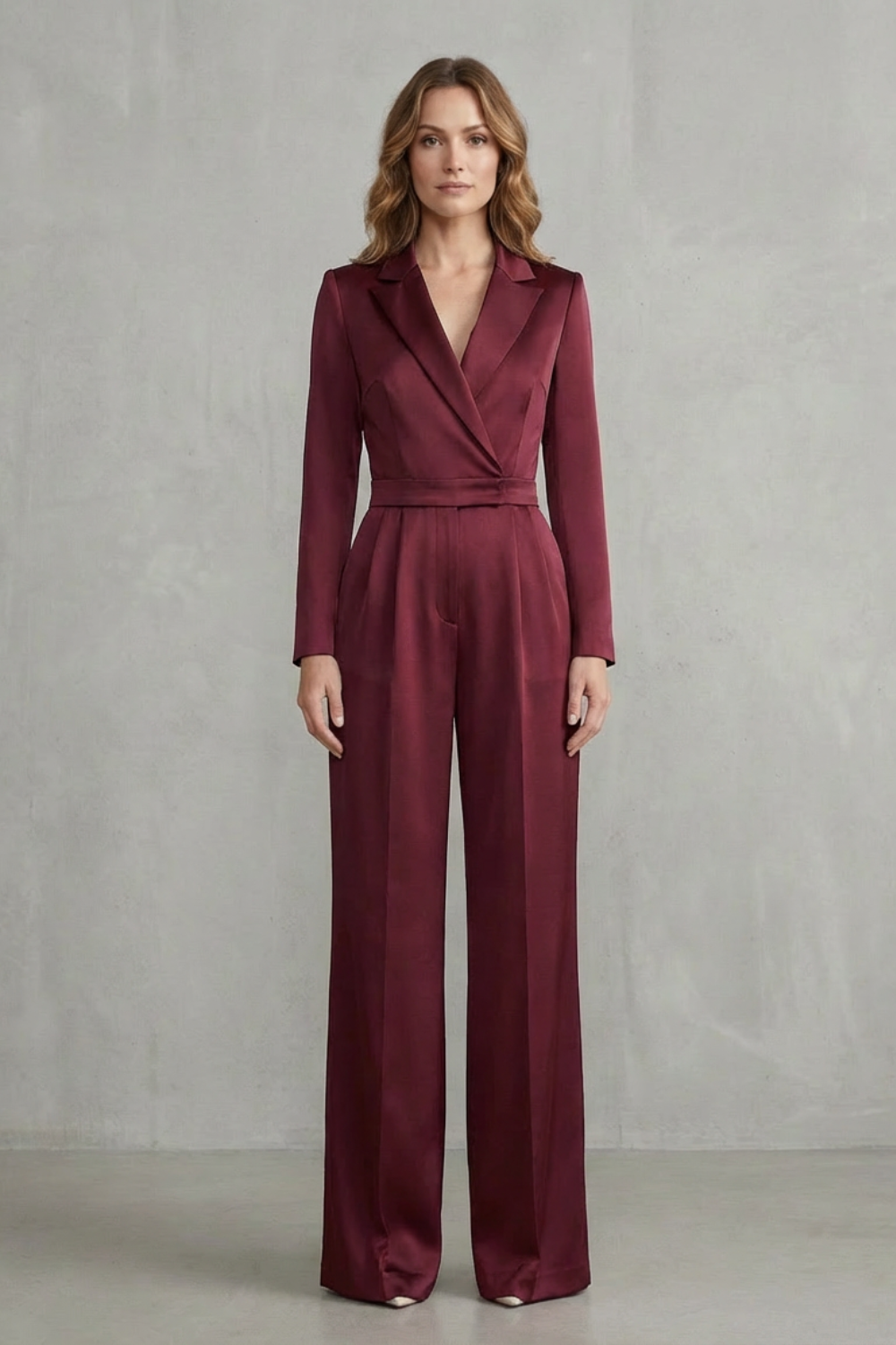 Lapel Long Sleeve Elegant Commuter Jumpsuit