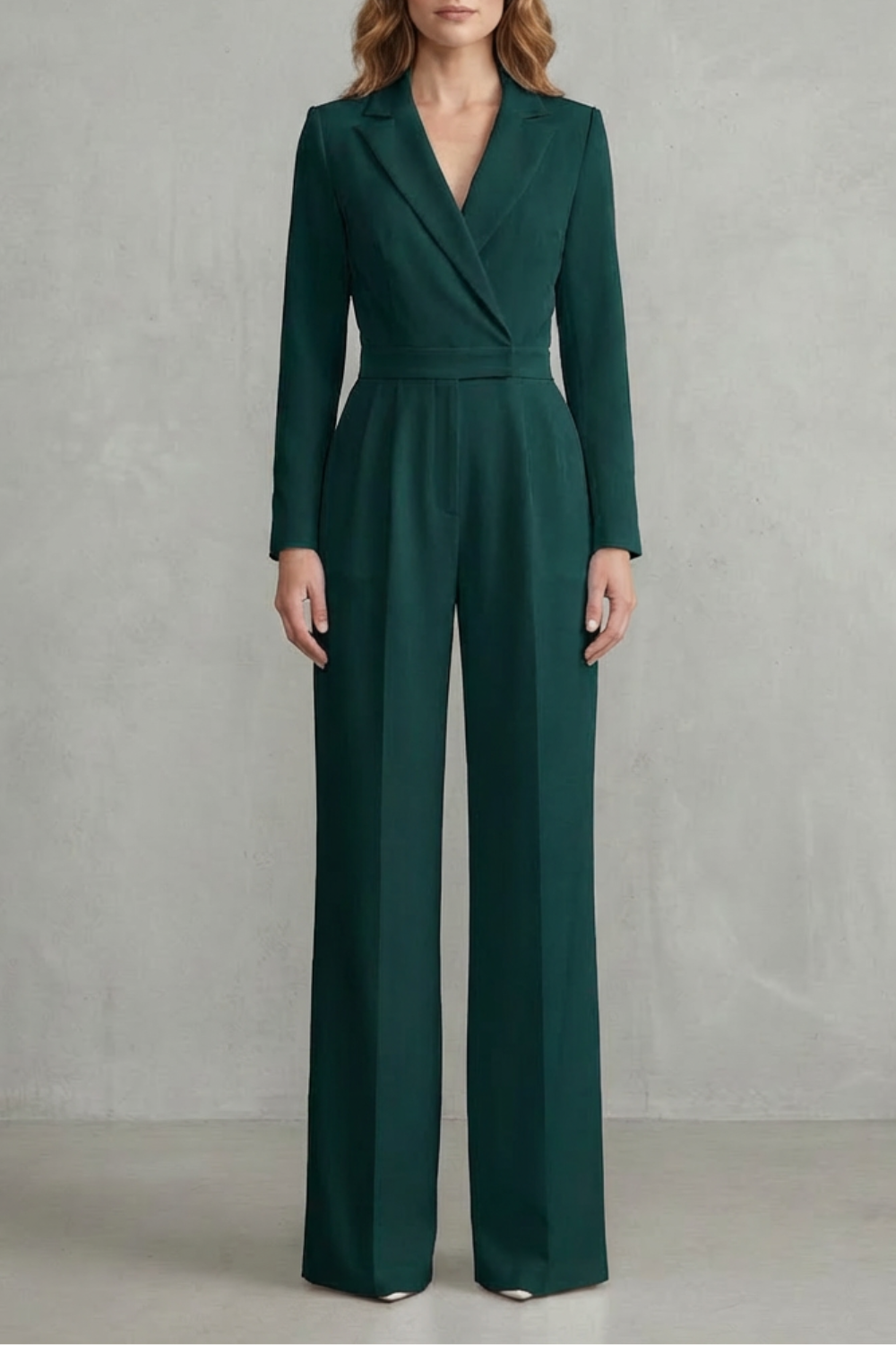 Lapel Long Sleeve Elegant Commuter Jumpsuit